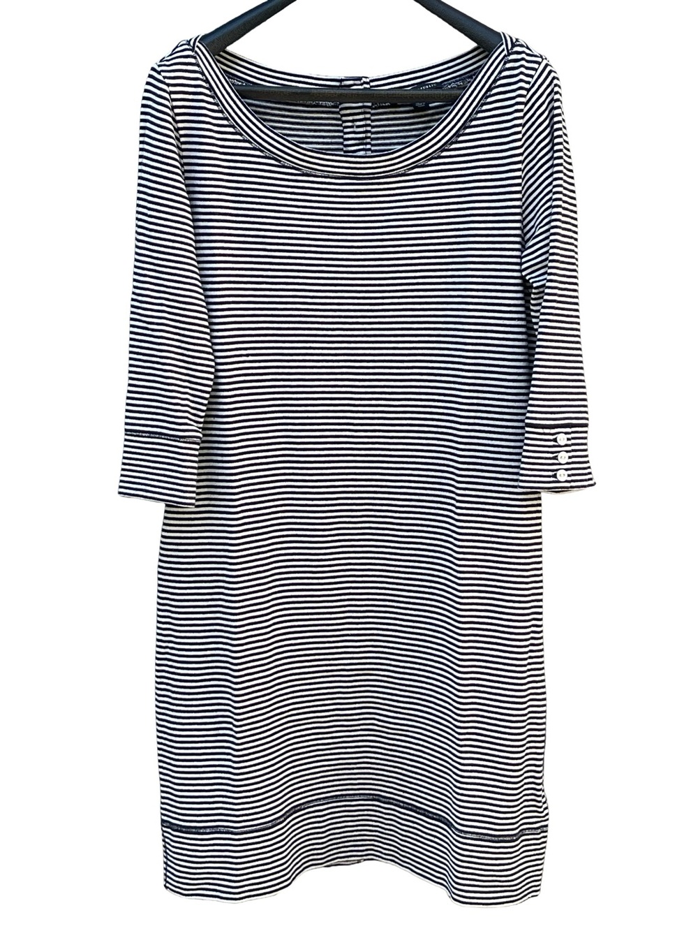 Banana Republic Striped 100% Cotton Shift Dress 3/4 Button Sleeve Size Large